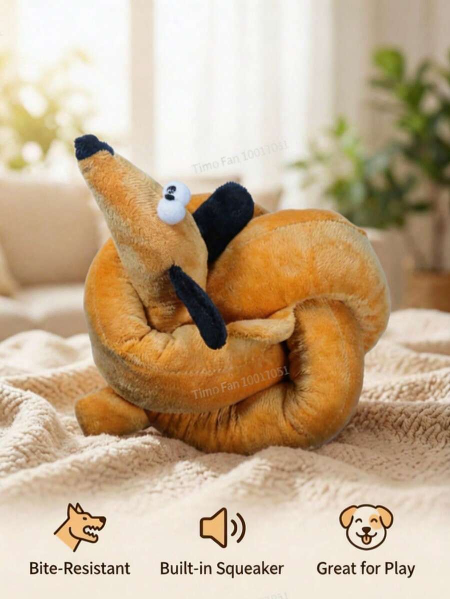 PETSIN 长条仿真腊肠犬毛绒玩具，内置BB弹吠叫声，可与狗狗进行互动拔河游戏 - 彩色 - 查看 1