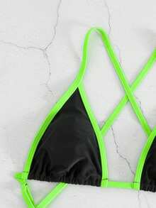 Swim SXY 夏季沙灘對比霓虹色交叉式單件泳衣，泳衣 - 彩色 - 查看 5