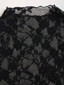 Sweetra Y2K Sexy Sheer Versatile Commute & Vacation Elegant Lace Wide Leg Pants 2 Pieces Set - Black - View 7