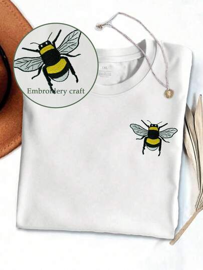 EMERY ROSE Plus Size Embroidered Bee T-Shirt, Bee T-Shirt, Gardener's Shirt, Spring Shirt, Save The Bees T-Shirt, Gifts For Bee Lovers, Beekeeper's Gifts, Shirt, Women's T-Shirt