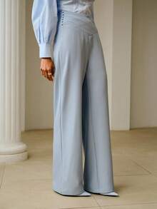 ZEYLAH Women's Solid Color Casual Versatile Wide Leg Pants For Daily Wear - Blue - View 4