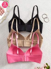 NudeFit 3cps Women's Comfortable Casual Minimalist Solid Underwear Without Underwire Soft Cup Anti-Sagging Bra - Multicolor - View 4