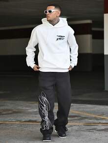 Devon Thys K-GLORY 男士连帽衫，新款秋冬街头风英文标语印花保暖套头卫衣 - 白色 - 查看 5