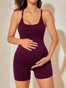 SHEIN Double Layer Maternity Jumpsuit - Red Violet - View 2