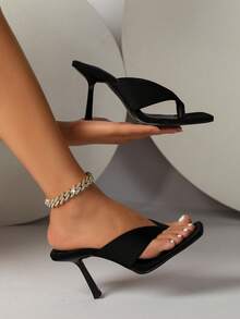 Glamine 女士极简细高跟人字拖凉鞋，时尚夏季高跟凉鞋，猫跟鞋 - 黑色 - 查看 5