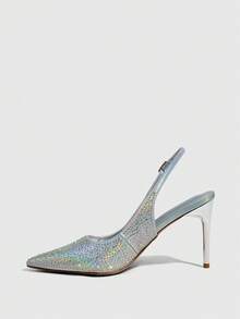 CUCCOO SZL Women Shoes Women's New European And American Simple Fashion French High Heel Color Scheme Electroplated High Heel Thin Heel Pointed Slingback Rear Lift Buckle Low Vamp Sexy Comfortable Lightweight Commuting Spring Autumn Workplace Classic Shoes Festival Street Elegance Temperament Women's Shoes PU Face Rhinestone Elegant Sexy Pointed Classic Versatile Thin High Heel Shoes Commuting Dating Party Spring Shoes - Silver - View 5