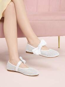 CUCCOO DOLLMOD Modische weiße Mesh-Schleifenflache Schuhe, Frühlingschuhe für Osterferien - Weiss - Übersicht 4