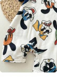 SHEIN Bộ áo liền quần tay ngắn in hình động vật hoạt hình dễ thương, thoải mái cho bé trai, phối màu, thích hợp mặc trong nhà, ngoài trời, hàng ngày, thể thao, vui chơi, dự tiệc, chụp ảnh, kỳ nghỉ, lễ hội, mùa xuân/hè. - Nhiều màu - Xem 4