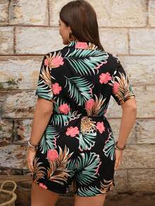 Breezaya Bộ jumpsuit nữ cỡ lớn, kiểu dáng tối giản, màu đen, họa tiết hoa nhiều màu sắc, cài khuy nửa thân. - màu đen - Xem 2