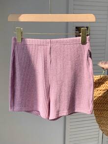 Comfortcana Women's Casual Solid Lotus Root Pink Ribbed Super Short Leggings, Summer - Dusty Pink - View 3