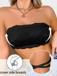 SHEIN 1 件女士蕾丝抹胸内衣文胸无线 - 黑色 - 查看 5