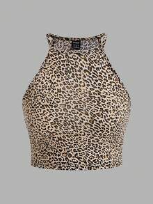 SHEIN EZwear 3件装豹纹休闲背心，适合夏季穿着，多件装女式露脐上衣，豹纹上衣，动物纹上衣，猎豹纹上衣，夏季上衣 - 彩色 - 查看 5