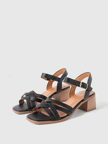 Sleekvia SQUARE TOE SQUARE HEEL MINIMALIST LADIES HIGH-HEELED SANDALS, DAILY WEAR VACATION SHOES SUMMER - Black - View 2