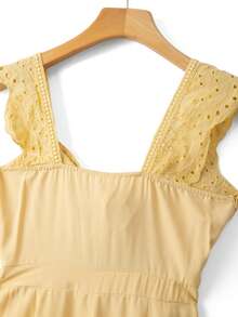 Selianne 女士春夏度假休闲奶油黄蕾丝拼接无袖阔腿连体裤 - 黃色 - 查看 7