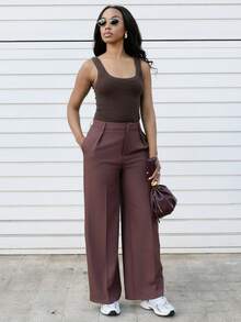 Yess Loren Maillard 阔腿优雅现代高腰西装裤，度假新年 - 鏽棕色 - 查看 6