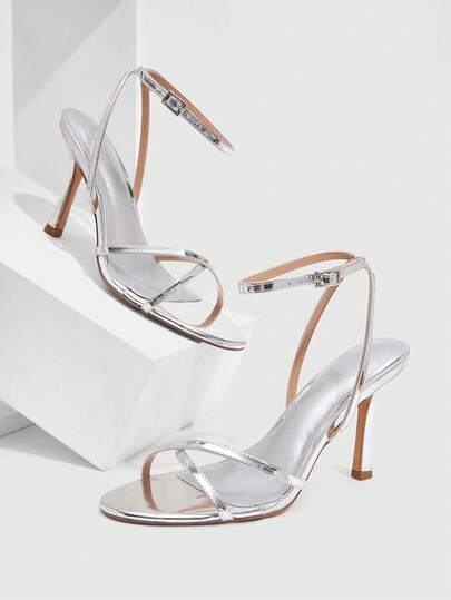 CUCCOO SZL Women Shoes Women's New Simple Fashion High Heel Color Scheme Paint Thin Square Heel Ankle Strap Round Toe Cross Strap Sexy Versatile Commuter Mirror PU Material Spring Summer Four Seasons Workplace Festival Party Dating Street Fashion Classic Sandals Elegant Women's Shoes