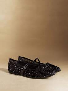 Rosivie Women's Buckle Design Square Toe Fashionable Flat Shoes - Black - View 3