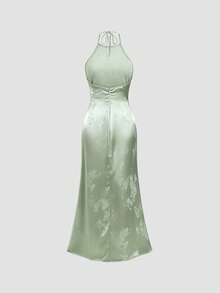 Sweetra Spring/Summer New Arrival Halter Midi Dress, Suitable For Vacation, Birthday Party Outfit - Green - View 2