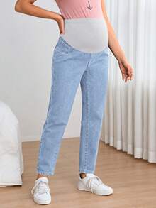 SHEIN Maternity Solid Color Casual Jeans - Light Wash - View 6