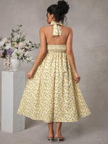 Momance Women's Romantic Printed Waist Tie Backless Camisole Dress, Suitable For Vacation And Maternity - Yellow - View 2