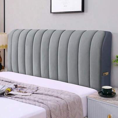 Thickened Quilted Milk Velvet Headboard Cover With Vertical Stripe Pattern, Fully Covered Cream Color, Universal Size, Suitable For All Headboard Types, Collision Resistant And Machine Washable