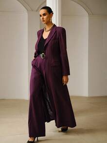 ZEYLAH 100% Ramie Long Light Weight Trench Coat, Elegant, Spring/ Summer, Linen - Purple - View 5