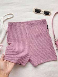 Comfortcana Women's Casual Solid Lotus Root Pink Ribbed Super Short Leggings, Summer - Dusty Pink - View 7