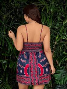 Vionelle Vestido casual de tiras finas con estampado sexy para mujeres de talla grande - Multicolor - Ver 2