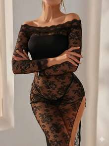 Off Shoulder Lace Sexy Lingerie Dress  Cozy And Elegant Details - Black - View 5