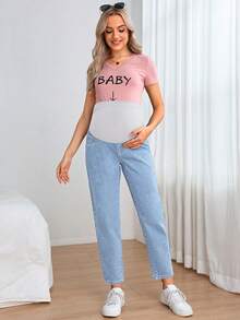 SHEIN Maternity Solid Color Casual Jeans - Light Wash - View 7