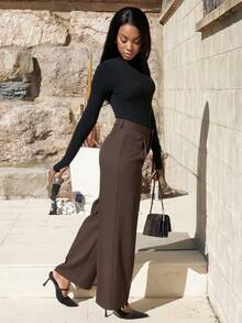 Yess Loren 直筒宽松腰西装裤，都市时尚通勤风格 - 咖啡棕 - 查看 6