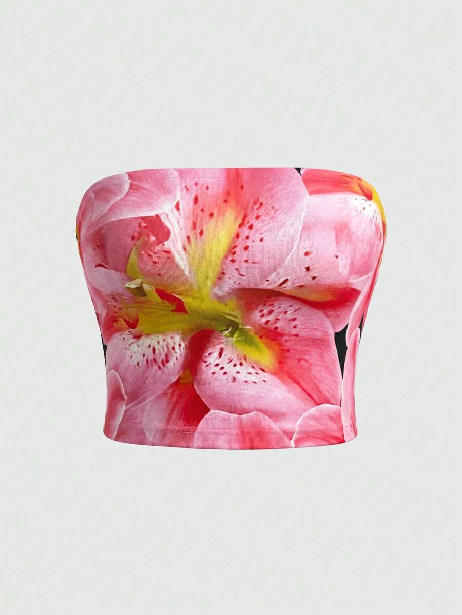 Rina Fox 女士夏季度假新款印花吊带背心，修身短款吊带衫，百搭 - 彩色 - 查看 1