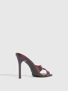 CUCCOO SZL Burgundy Patent Leather Square Head Cross Strap Thin Heel Open Toe Drag, Workplace Commuting Dating Party Temperament Women's Shoes - Mirror burgundy - View 5