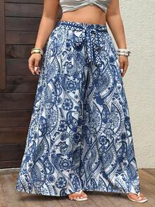 Sunnyshic 大码女式休闲百搭腰果印花阔腿裤，适合日常穿着 - 彩色 - 查看 4