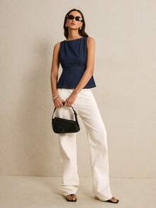 Poéselle Women's Round Neck Sleeveless Backless Denim Top - Dark Wash - View 6