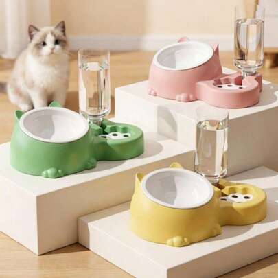 PETSIN Bát ăn cho mèo 2 trong 1, bát đôi tự động đựng nước uống, thức ăn cho mèo và thức ăn cho chó, bát ăn đa năng cho thú cưng, có bảo vệ cổ, thiết bị chống đổ khi cho ăn, nhiều màu sắc để lựa chọn.