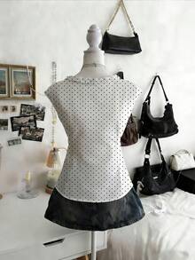 Lalippa Women's Polka Dot Pattern Frill Trim Single-Breasted Casual Shirt - Multicolor - View 2