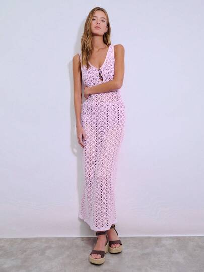 Nöista Vestido de punto de unicolor con diseño calado para vacaciones de mujer