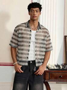 Manfinity Unisex Men's All-Over Print Button Front Casual Short Sleeve Shirt, Summer - White - View 3