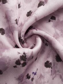 lacRébo Pink Floral Lilac Satin Mini Skirt With Black Lace Hem,Elegant Summer French Parisian Style Feminine Cute Vacation Brunch Skirt - Purple - View 8