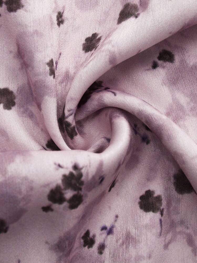 Floral Lilac Satin Mini Skirt With Black Lace Hem Feminine Elegant Going Out Spring Summer Vacation French Style Parisian Style Cute Floral Lace Vacation Skirt
