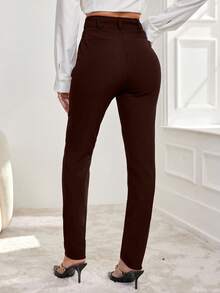SHEIN Cottnline Solid Slant Pocket High Waist Suit Pants - Brown - View 2