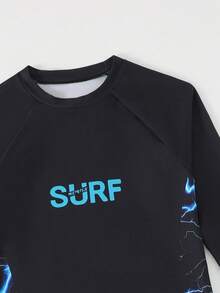 青少年男童泳装，印花长袖针织背心式泳衣搭配泳裤，时尚休闲又不失精致，适合游泳、海滩、泳池、夏季假期等场合。 - 黑色 - 查看 4