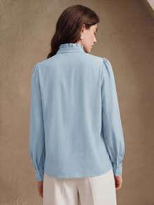 Áo kiểu tay dài xếp ly phồng màu xanh lá cây chất liệu Tencel, kiểu dáng thanh lịch, thích hợp cho mùa xuân hè, hẹn hò, đi chơi, đi làm. - Màu xanh nhạt - Xem 7