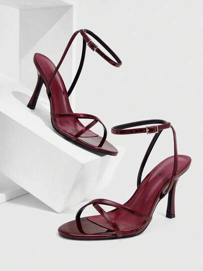 CUCCOO SZL Women Shoes Women's New Simple Fashion High Heel Color Scheme Paint Thin Square Heel Ankle Strap Round Toe Cross Strap Sexy Versatile Commuter Mirror PU Material Spring Summer Four Seasons Workplace Festival Party Dating Street Fashion Classic Sandals Elegant Women's Shoes