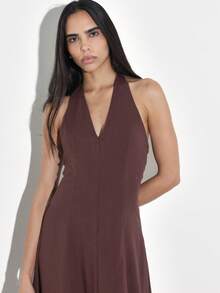 KSTM 女士无袖露背V领A字中长款酒红色晚礼服 - 酒紅色 - 查看 5