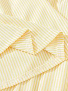 ChillGRL Tween Girls' Summer Fashion Versatile Off Shoulder Round Neck Shirt And Pants Set, Bow Accent Open Cardigan Design, Striped Woven Soft Fabric, Sweet Girl's Choice For Party And Commuting - Yellow - View 8