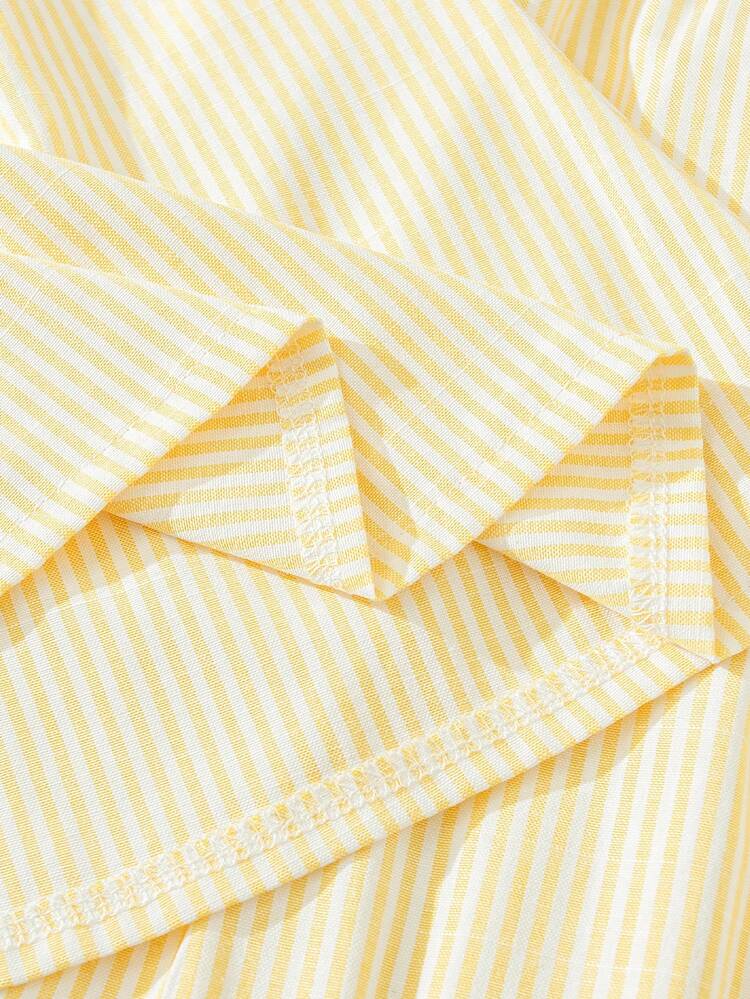 ChillGRL Tween Girls' Summer Fashion Versatile Off Shoulder Round Neck Shirt And Pants Set, Bow Accent Open Cardigan Design, Striped Woven Soft Fabric, Sweet Girl's Choice For Party And Commuting - Yellow - View 8