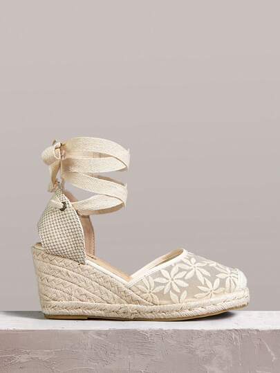 Styleloop Women's Straw Rope Embroidered High Heel Sandals Holiday Travel Essential Boho Cowgirl Outfit