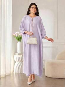 SHEIN Najma Minimalist Computer Beaded Decor Women Loose Fashion Dress - Mauve Purple - View 4
